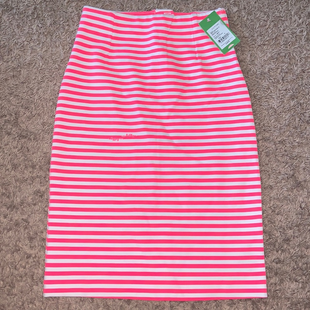 NWT Lilly Pulitzer Deacon Skirt Splash Pink Chin Chin Stripe Sz S